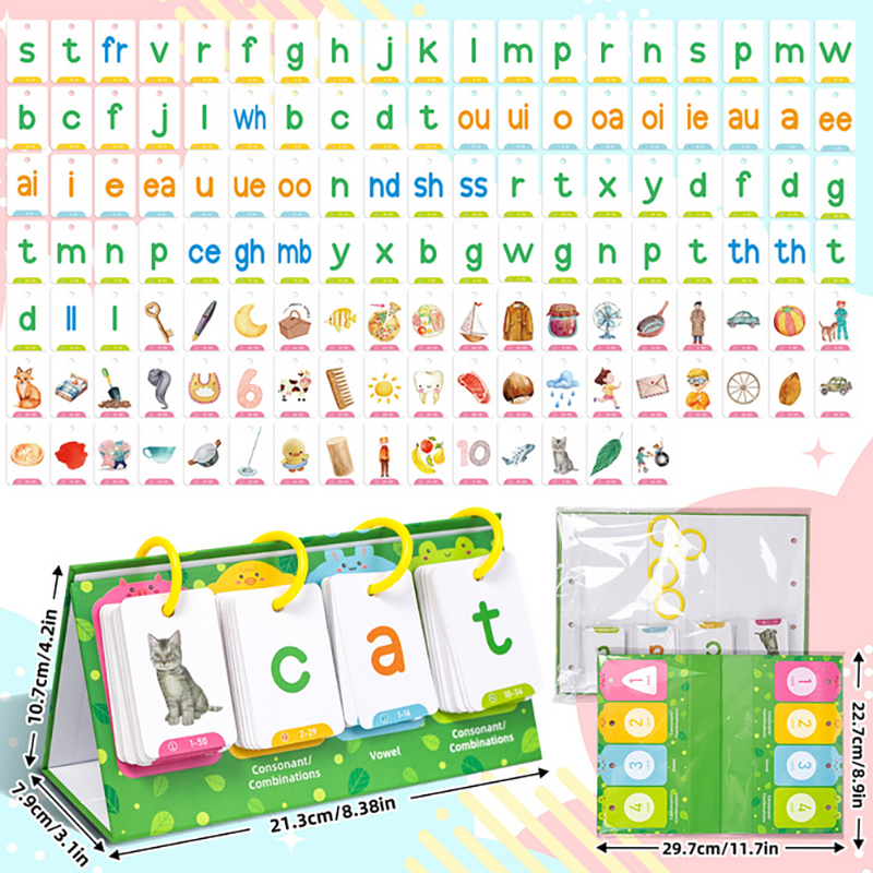 Educational Flash Card - Kids CVC Words Flashcards Phonics Flip