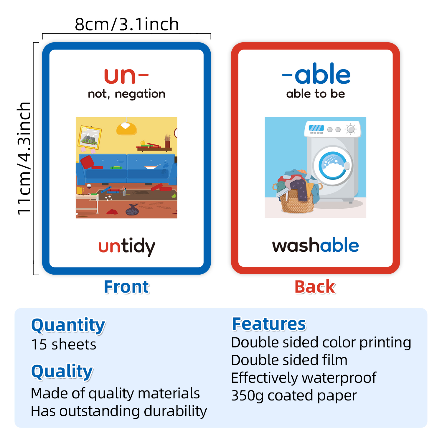 15pcs Double-Sided Prefixes an - Educational Flash Card ulasan dan harga