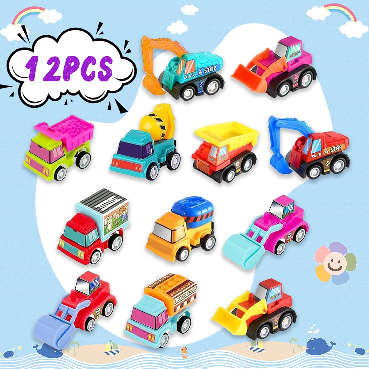 12pcs Pull Back Cars Truck Veh - Kids Toys Car ulasan dan harga