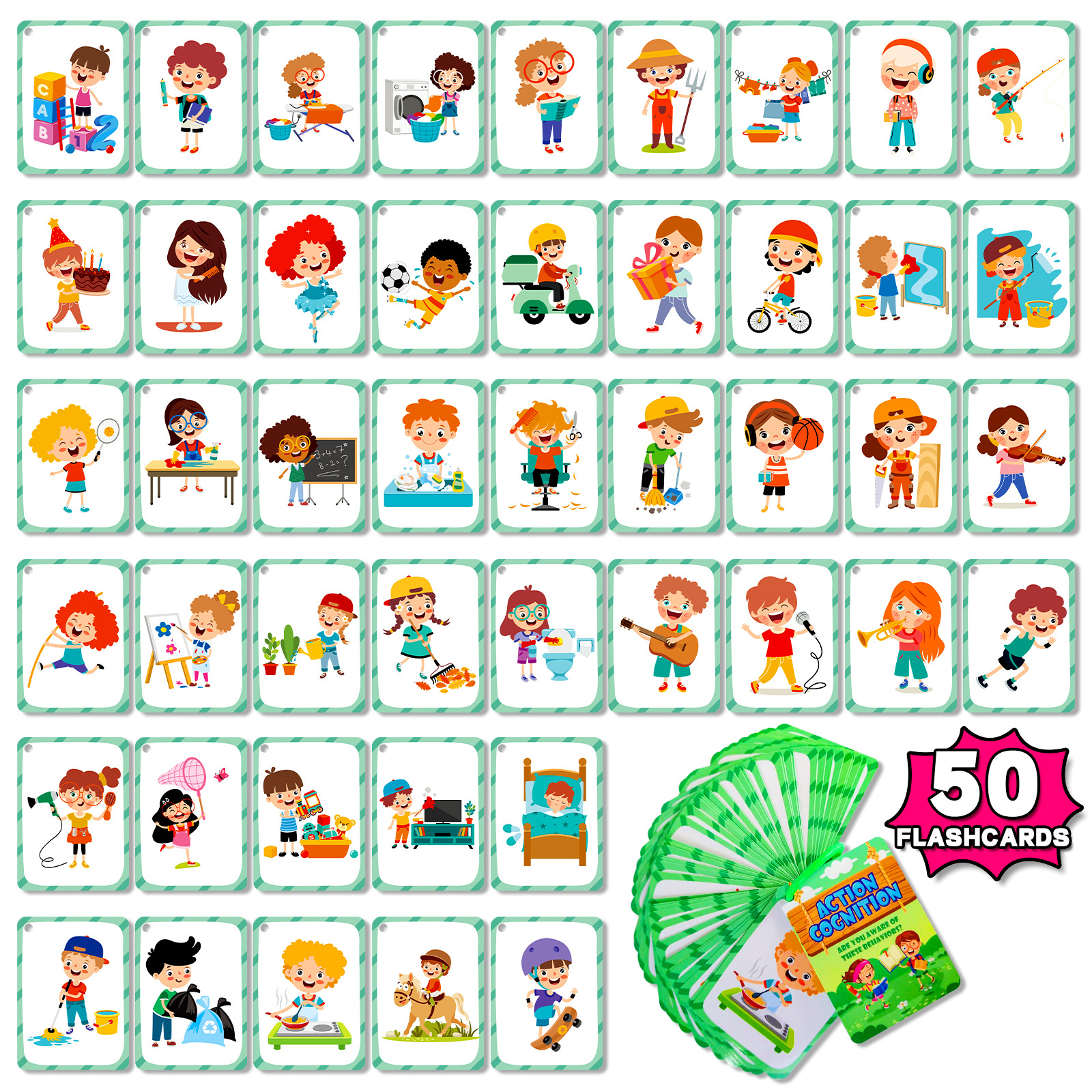 50Pcs/Set Cognition Learning C - Educational Flash Card ulasan dan harga